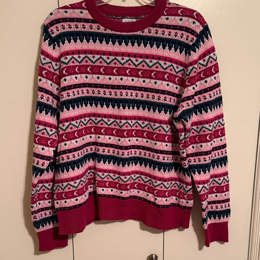 J. Crew Pink and Red Patterned Sweater